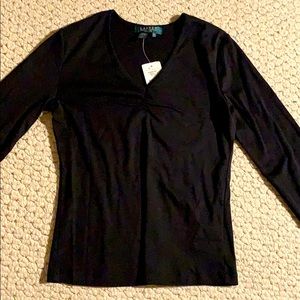NWT Lauren Ralph Lauren petite long sl V neck T